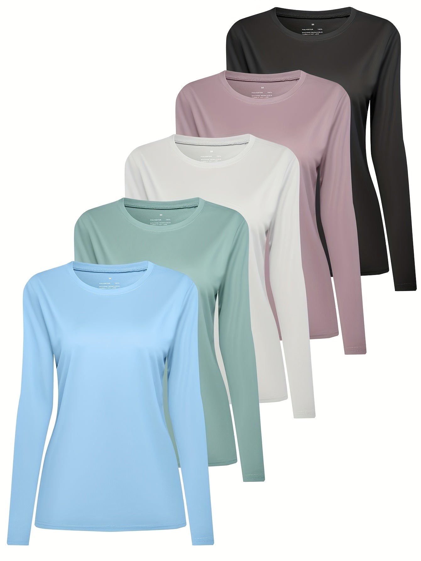 Women's Long Sleeve Workout Tops 5 Pack Breathable Moisture-Wicking Athletic Running Gym Fitness Shirts Activewear S-XXL Mix Colors