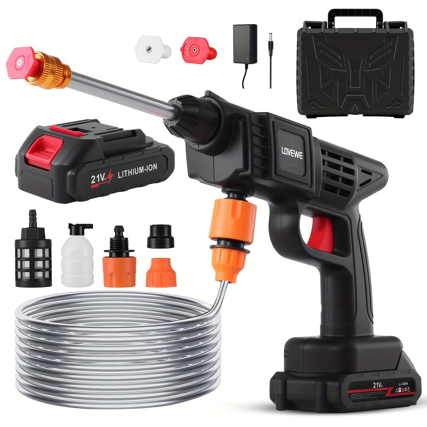 Cordless Pressure Washer 300W, Handheld Electric Car Wash Gun with 6-in-1 Nozzle, 1.3GPM High Pressure Washer with 15000mAh Battery, 60-Min Runtime for Car Wash, Home, Floor & Garden Cleaning