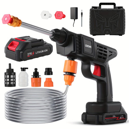 Cordless Pressure Washer 300W, Handheld Electric Car Wash Gun with 6-in-1 Nozzle, 1.3GPM High Pressure Washer with 15000mAh Battery, 60-Min Runtime for Car Wash, Home, Floor & Garden Cleaning