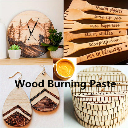 Wood Burning Paste Kit 6 Jars 1.5OZ Heat Activated Gel with Burning Pens & Tools, Pyrography Stencil Etching Cream for Wood Canvas Denim, DIY Craft Set for Beginners & Artists