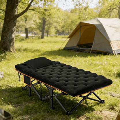 Heavy Duty Folding Camping Cot up to 700LBS – Extra Large 59"/75" Thickened Folding Bed with Mattress, Ergonomic Sturdy Frame, Portable Guest Bed & Patio Sofa for Camping, Hiking & Home Use – Black & Gray