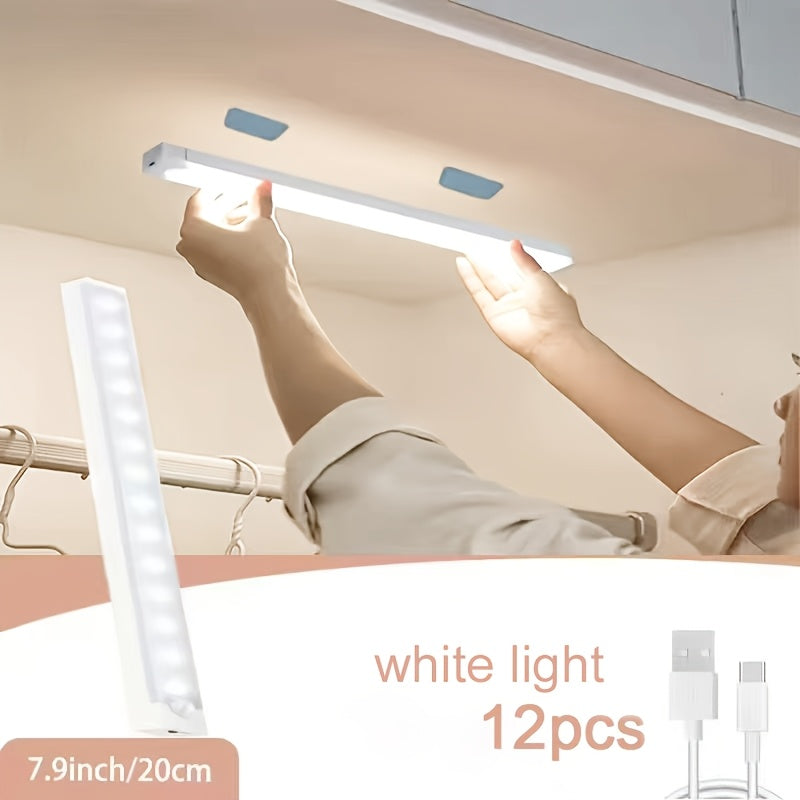 LED Motion Sensor Cabinet Lights USB Rechargeable 6 9 12pcs Wireless Night Light 3 Adjustable Modes for Bedroom Staircase Kitchen Closet Under Cabinet Bedside Reading Hallway Home Lighting