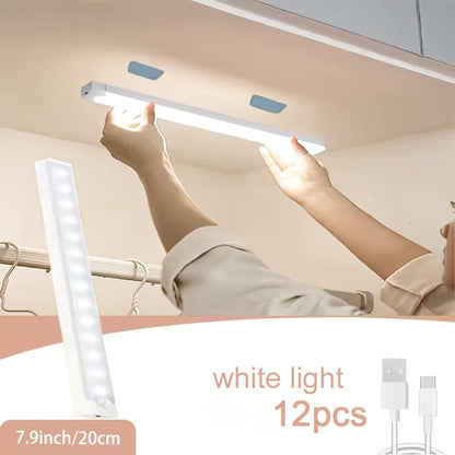 LED Motion Sensor Cabinet Lights USB Rechargeable 6 9 12pcs Wireless Night Light 3 Adjustable Modes for Bedroom Staircase Kitchen Closet Under Cabinet Bedside Reading Hallway Home Lighting