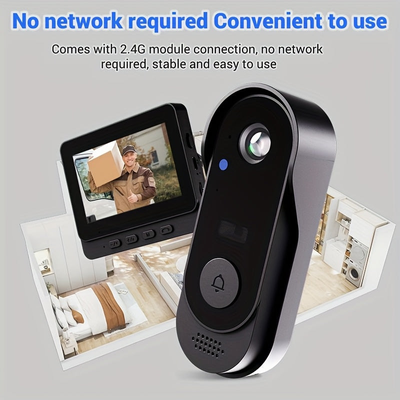 Wireless Video Doorbell Camera with Monitor, No Subscription HD Smart Doorbell with Night Vision, Two-Way Talk, 4.3-Inch Screen & 128GB Storage for Home Security