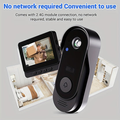 Wireless Video Doorbell Camera with Monitor, No Subscription HD Smart Doorbell with Night Vision, Two-Way Talk, 4.3-Inch Screen & 128GB Storage for Home Security