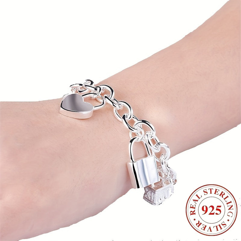 925 Sterling Silver Korean Style Pendant Bracelet for Women – Trendy Chain Link Design, Hypoallergenic, 20cm / 7.87in, Stylish Daily Wear & Festival Gift for Any Occasion