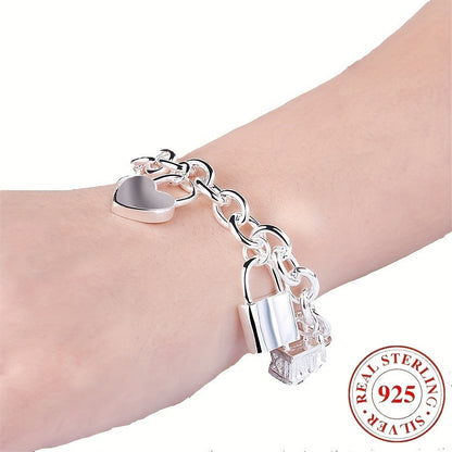 925 Sterling Silver Korean Style Pendant Bracelet for Women – Trendy Chain Link Design, Hypoallergenic, 20cm / 7.87in, Stylish Daily Wear & Festival Gift for Any Occasion