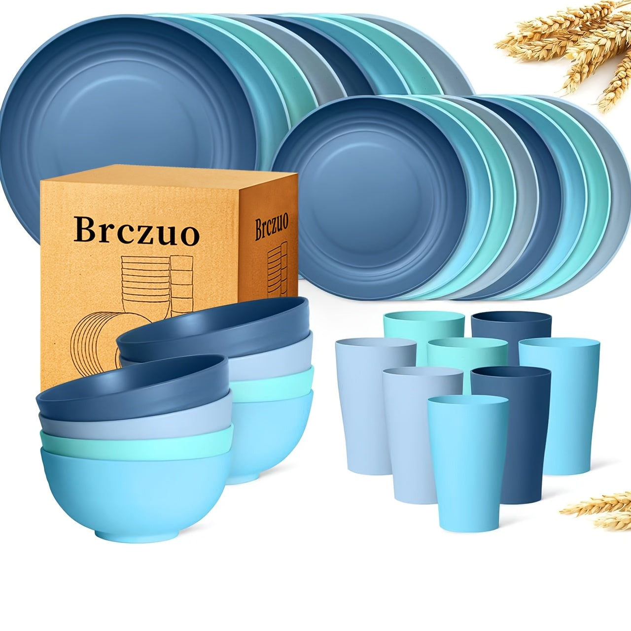 Black Wheat Straw Tableware Set – 16/32 Piece Unbreakable Eco-Friendly Plates Dessert Plates Bowls & Cups for 4-8 People, Outdoor Camping Party Wedding Halloween Kitchen Accessories