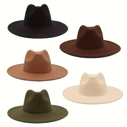 Wide Brim Cowboy Hat for Men & Women – Western Felt Fedora Cowgirl Cap, Classic Jazz Panama Trilby Style, Sun Hat for Outdoor Festivals, Travel & Everyday Casual Wear