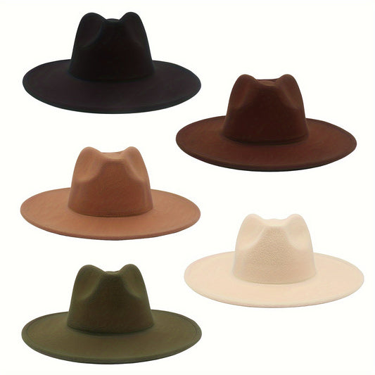Wide Brim Cowboy Hat for Men & Women – Western Felt Fedora Cowgirl Cap, Classic Jazz Panama Trilby Style, Sun Hat for Outdoor Festivals, Travel & Everyday Casual Wear