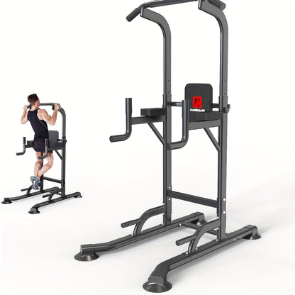 Adjustable Height Power Tower Dip Station – Multi-Function Pull Up Bar, Strength Training Workout Station for Home Gym – Black T055KX, No Backrest & Red T055CDU Models