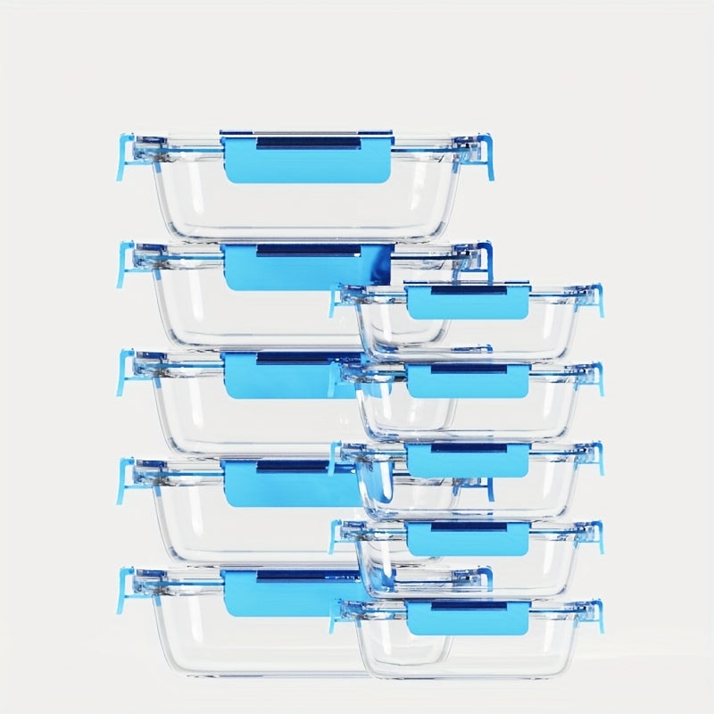 Glass Food Storage Containers with Lids 20-Piece Set, Stackable Airtight Meal Prep Containers, Oven Microwave Refrigerator & Dishwasher Safe, Space-Saving Kitchen Organization – 10 Containers + 10 Lids