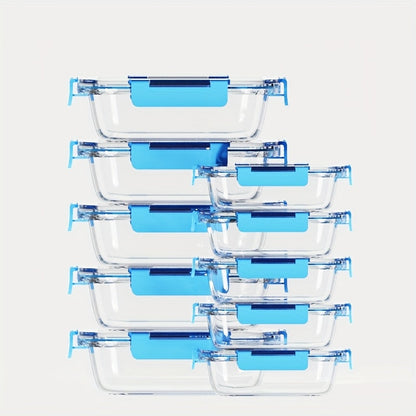 Glass Food Storage Containers with Lids 20-Piece Set, Stackable Airtight Meal Prep Containers, Oven Microwave Refrigerator & Dishwasher Safe, Space-Saving Kitchen Organization – 10 Containers + 10 Lids