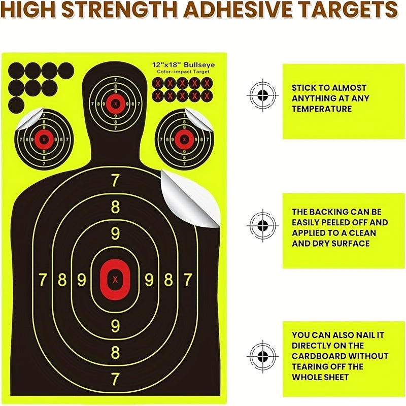Splatter Targets for Shooting Practice 12x18 Inch Silhouette Reactive Fluorescent Yellow Self-Adhesive Shooting Targets for BB Guns Air Rifles Pistols Pellet Guns Indoor Outdoor Range 10 20 50 100 Packs