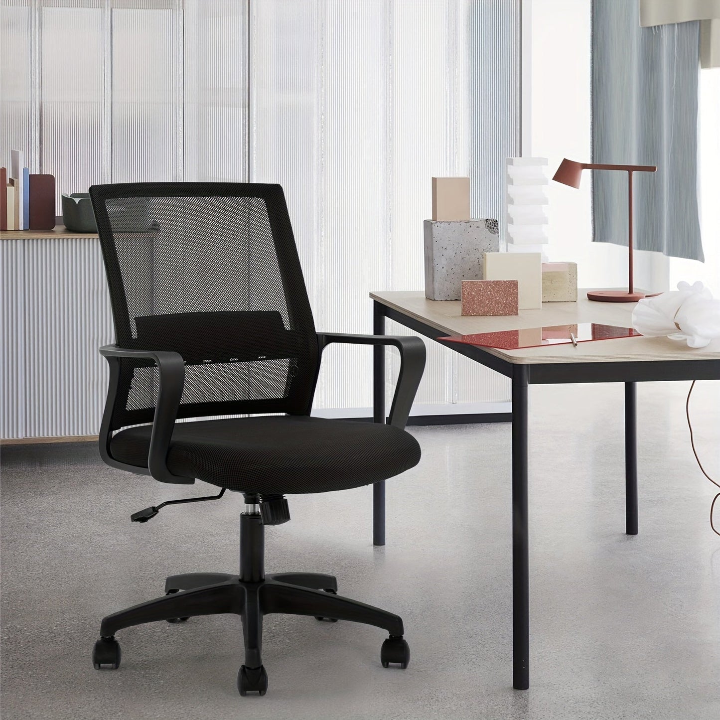 Mid-Back Mesh Ergonomic Office Chair 360° Swivel 5-Wheel Base Lumbar Support Computer Desk Chair for Home Office - 250 LBS Capacity in Black Grey Blue White Pink