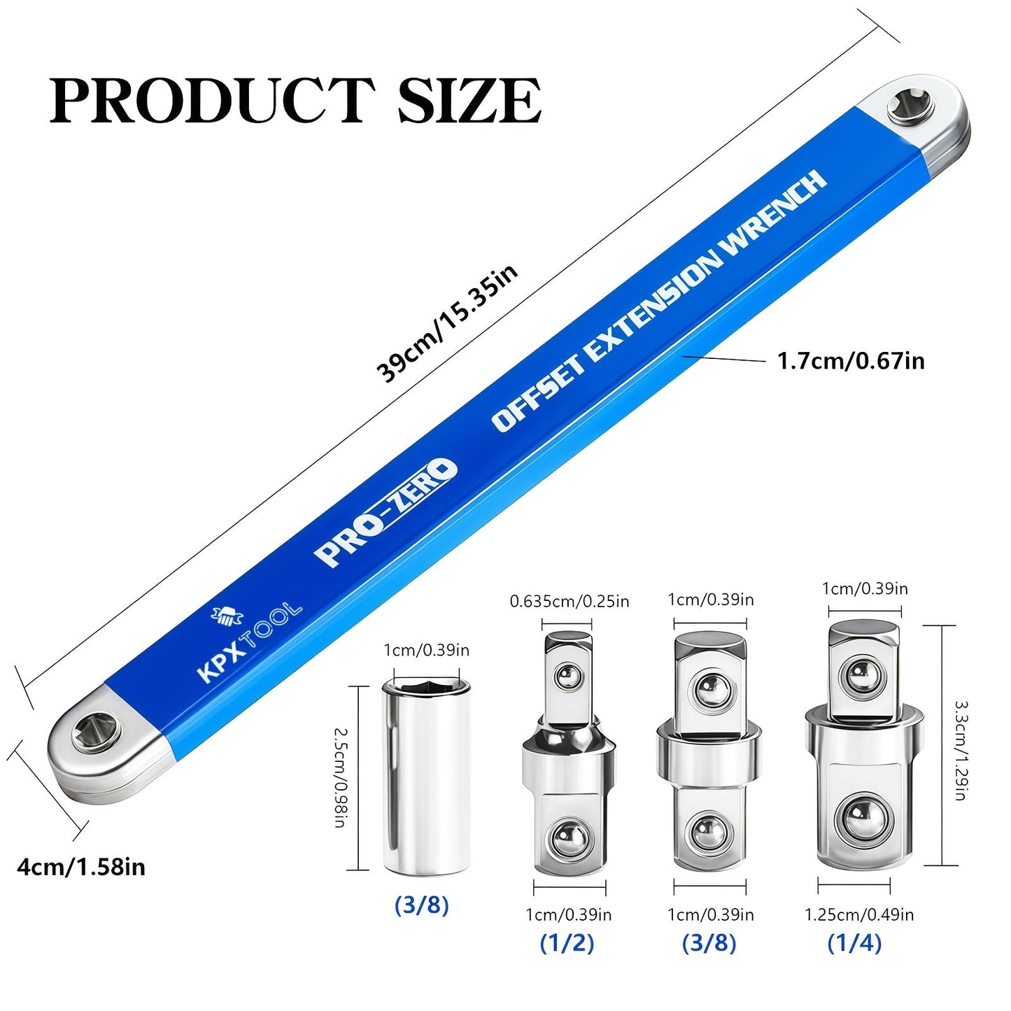 2-in-1 Ratchet Offset Extension Wrench 180° Swivel – 1/2", 1/4" & 3/8" Square Drive Adapters, High Torque Non-Slip Handle, Durable Metal for Automotive Repair, Tight Spaces & DIY Hand Tool Work