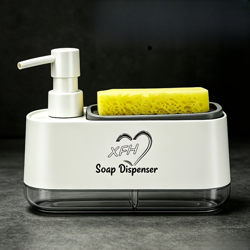 2-in-1 Soap Dispenser with Built-In Sponge Holder for Kitchen Sink – Countertop Pump Dispenser for Hand & Dish Soap, Detergent Dispenser, Easy Refill, Ideal Kitchen Organizer