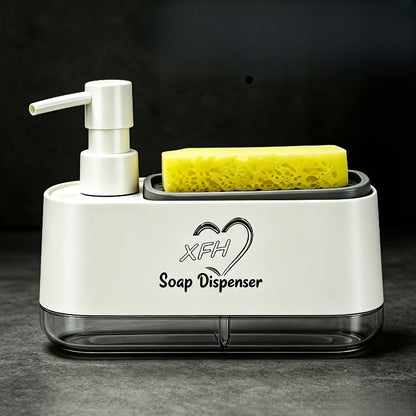 2-in-1 Soap Dispenser with Built-In Sponge Holder for Kitchen Sink – Countertop Pump Dispenser for Hand & Dish Soap, Detergent Dispenser, Easy Refill, Ideal Kitchen Organizer