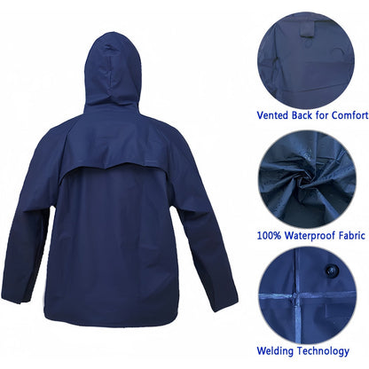 Waterproof Rain Suit for Men & Women – Lightweight Windproof Rain Coat with Pants, Packable Rain Gear for Hiking, Fishing, Cycling & Outdoor Sports, Navy Blue, S-XXXL