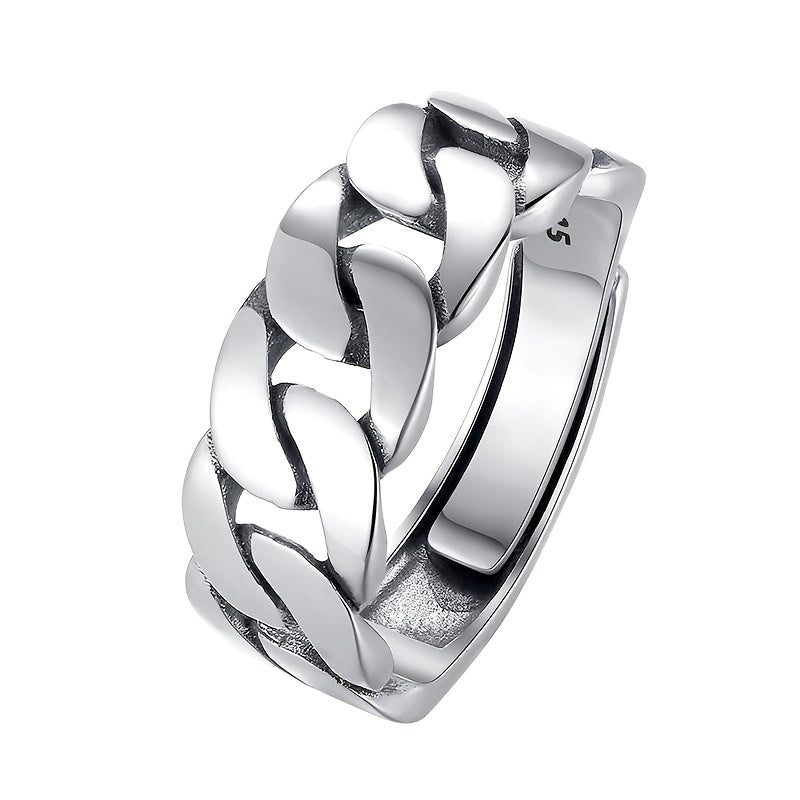 Adjustable Cuban Ring with 925 Silver Twist Chain for Men & Women – Unisex Index Finger Ring, Unique Street Style Fashion Jewelry, Stackable & Everyday Wear
