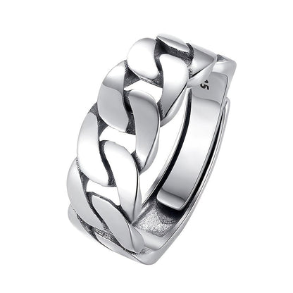 Adjustable Cuban Ring with 925 Silver Twist Chain for Men & Women – Unisex Index Finger Ring, Unique Street Style Fashion Jewelry, Stackable & Everyday Wear