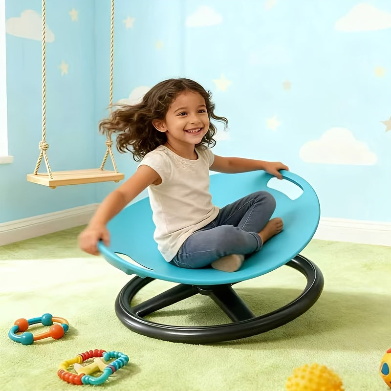 Sensory Spin Chair for Kids with Autism ADHD – Oval Eggshell Spinning Stool Anti-Slip Metal Base, Vestibular Sensory Integration Therapy Equipment for Home & Classroom (Blue/Orange)