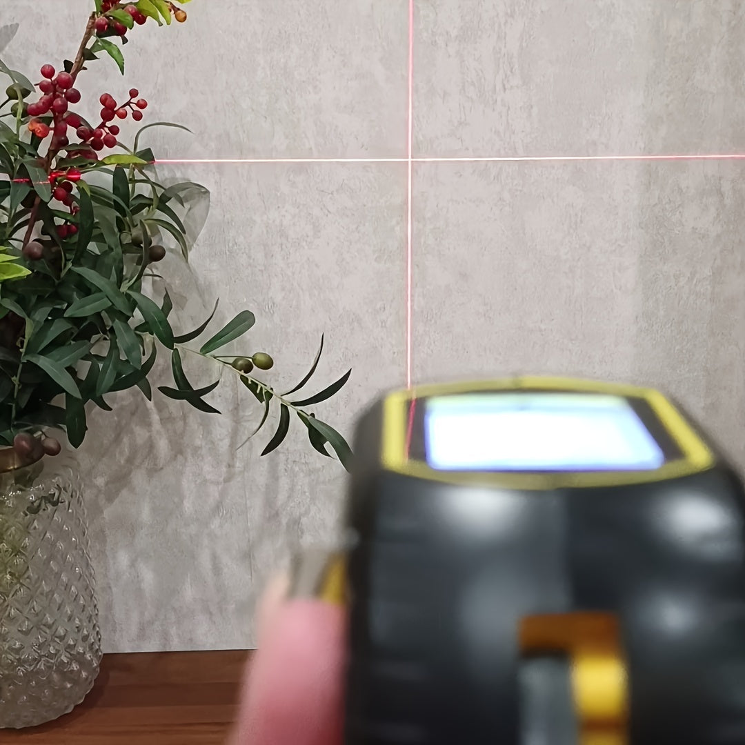 3-in-1 Laser Tape Measure with Digital Rangefinder & Steel Tape – High Precision Cross Laser Measuring Tool, Color Screen, Voice Broadcast, 2 AAA Batteries Included, for Construction, DIY & Home Use