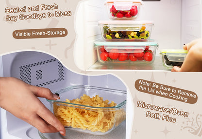 Glass Food Storage Containers with Lids 16-Piece Set (8 Containers + 8 Lids), Airtight Meal Prep Containers Microwave Oven Freezer Safe, Lunch Boxes for Salads Fruits Vegetables Sandwiches Leftovers