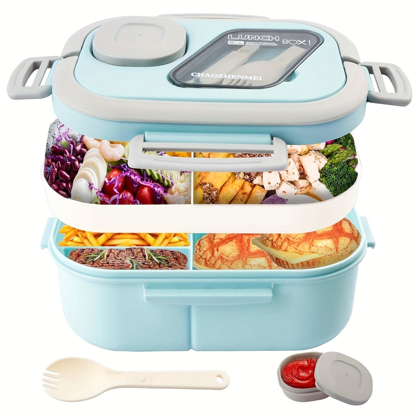 2-Layer Bento Lunch Box Set with Cup & Insulated Lunch Bag – Multi-Grid Leakproof Food Container for School, Office & Picnic, Choose Salad, Coffee, Milk or Soup Cup, Pink Green Blue White
