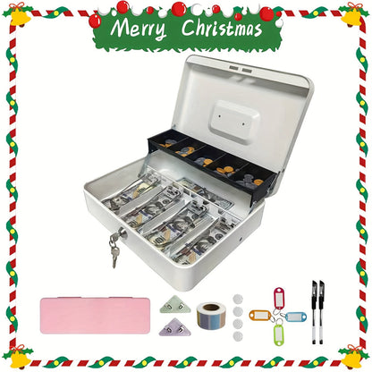 Large Locking Cash Box with Money Tray – Metal Security Box with 6 Accessories for Cash Register, Home, Office & Business, 6 Colors, Key Lock & Combination Lock Options
