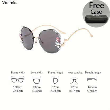 Women's Diamond-Accented Fashion Sunglasses with Case – Gradient UV Protection Lenses, 7 Colors – Stylish Eyewear for Daily Wear, Parties & Summer
