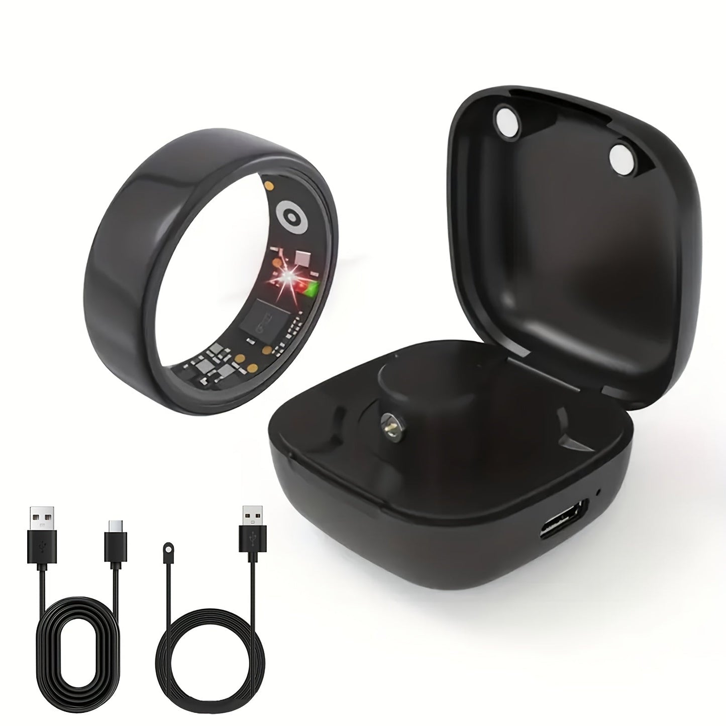 Smart Ring Real-Time Health Monitoring Steps Distance Sleep Tracking Exercise Fitness with Charging Case Long Battery Life Black Silver Gold Sizes 7-13 Tech Fashion Gift