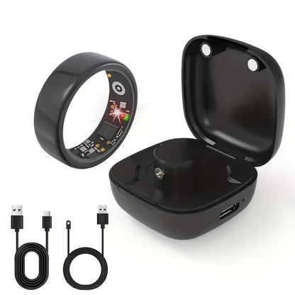 Smart Ring Real-Time Health Monitoring Steps Distance Sleep Tracking Exercise Fitness with Charging Case Long Battery Life Black Silver Gold Sizes 7-13 Tech Fashion Gift