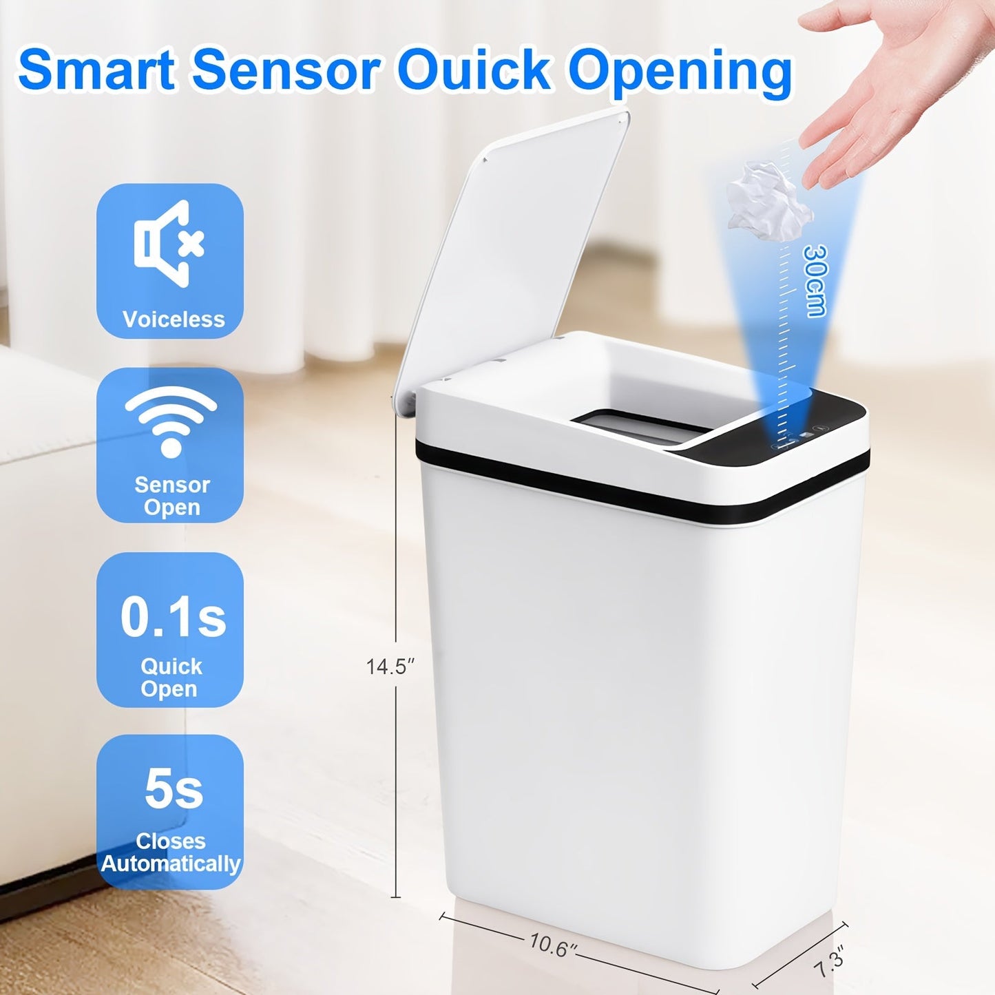 Automatic Touchless Trash Can 2-Pack – 2.8 Gallon Motion Sensor Garbage Can with Lid, Slim Smart Trash Bin for Bathroom, Bedroom, Office & Living Room