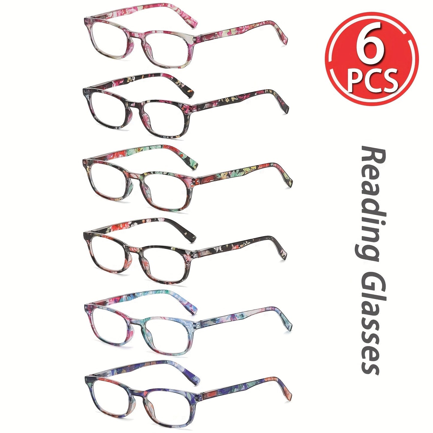 6-Pair Blue Light Blocking Reading Glasses for Women & Men - Oval Full-Frame PC Readers with Anti-Glare Lenses, +1.00 to +4.00 Strengths for Computer Office & Reading, Comfortable Spring Hinge