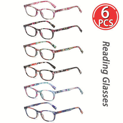 6-Pair Blue Light Blocking Reading Glasses for Women & Men - Oval Full-Frame PC Readers with Anti-Glare Lenses, +1.00 to +4.00 Strengths for Computer Office & Reading, Comfortable Spring Hinge