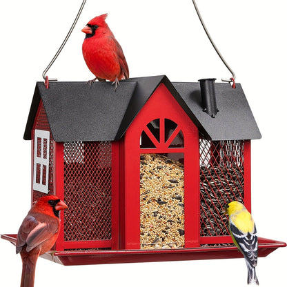 Wild Bird Feeder House for Outside with Triple Feeding Stations – Metal Mesh Weatherproof Bird Feeder for Finch, Cardinal & Chickadee, Large Capacity Outdoor Hanging Bird Feeder, Gift for Bird Lovers