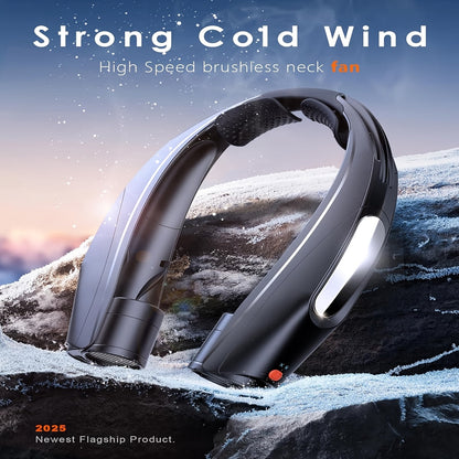 Portable Neck Fan Hands Free Wearable Personal Fan 3000mAh USB Rechargeable 6 Adjustable Speeds 5-Blade Bladeless-Style Cooling Fan for Home Office Outdoor Camping Travel – Black & White