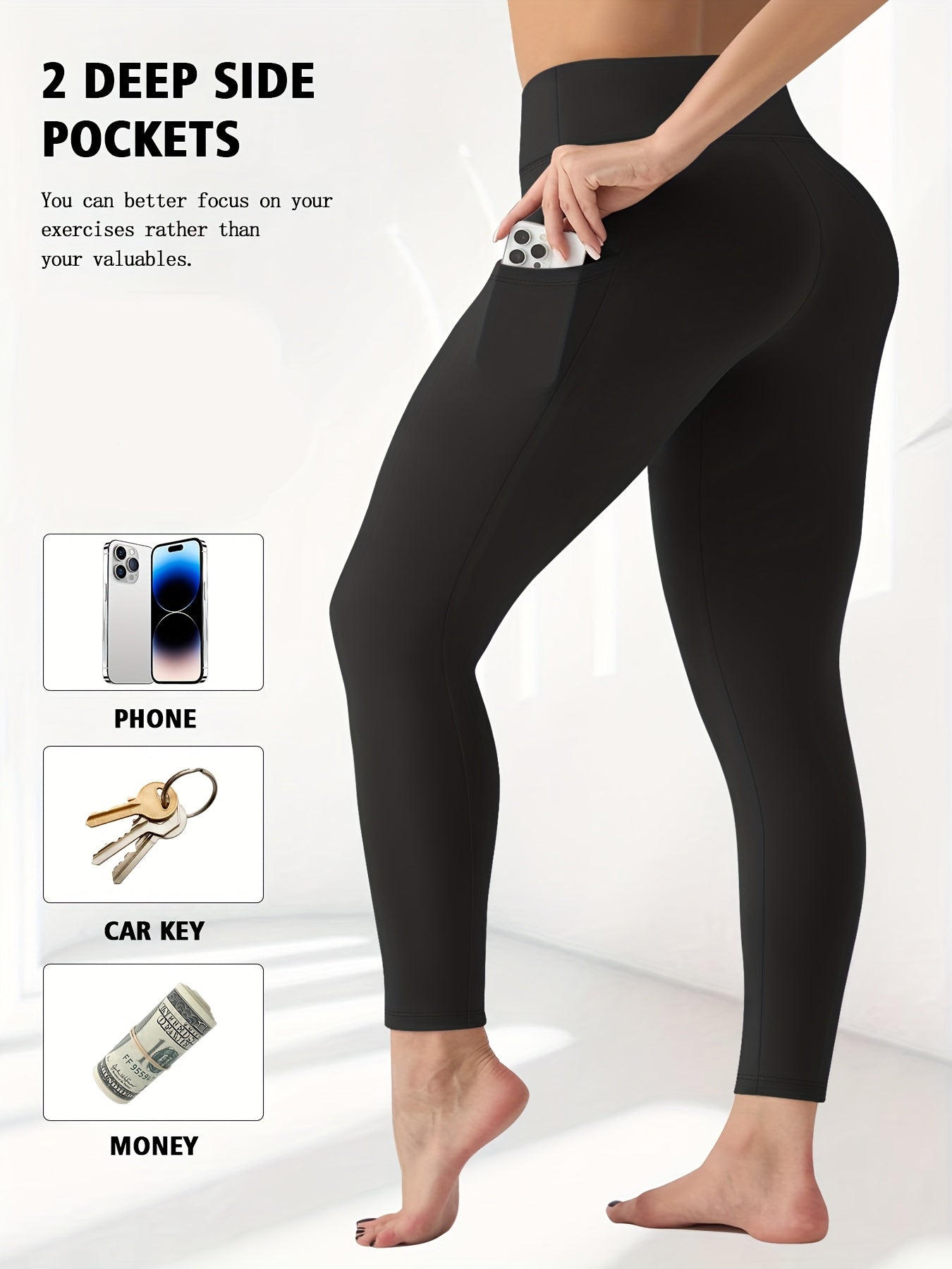 Women's Plus Size Yoga Pants with Pockets – High-Waist Fleece-Lined Warm Leggings for Fall & Winter, Tight-Fitting Elastic Sports Base Layer Pants, Sizes 1XL-5XL in Black, Gray, Burgundy & Navy