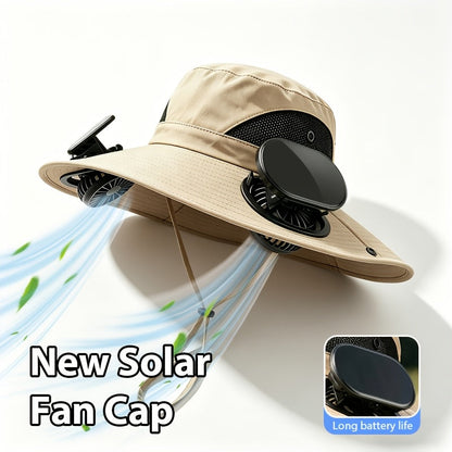 Men's Wide Brim Sun Hat with 2 Built-In Fans – Breathable UV Protection Fishing Hat for Outdoor Camping Hiking Beach Summer