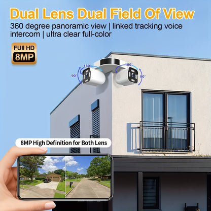 8MP Dual Lens PTZ WiFi Security Camera Outdoor Indoor 360° Panoramic Full Color Night Vision Waterproof Corner Wall Mount – Wired Wireless Smart Home Surveillance Camera for Home Business