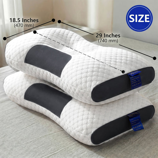 Ergonomic Neck Pillow 2-Pack – Breathable Fabric Cervical Support Pillow with Removable Zippered Pillowcase, Relieves Shoulder & Neck Pressure, Available in 5 Colors for Home & Office Use