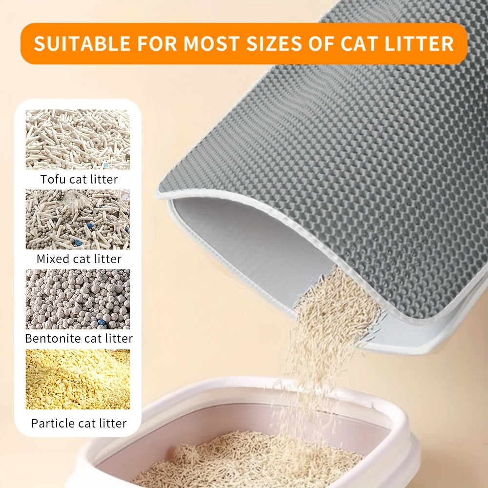 Cat Litter Mat Extra Large 27.6"×47.2" Honeycomb Double Layer Anti-Tracking, EVA Non-Slip Waterproof Litter Trapper for Multi-Cat Households, Easy to Clean, Fits Large Litter Boxes