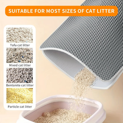 Cat Litter Mat Extra Large 27.6"×47.2" Honeycomb Double Layer Anti-Tracking, EVA Non-Slip Waterproof Litter Trapper for Multi-Cat Households, Easy to Clean, Fits Large Litter Boxes