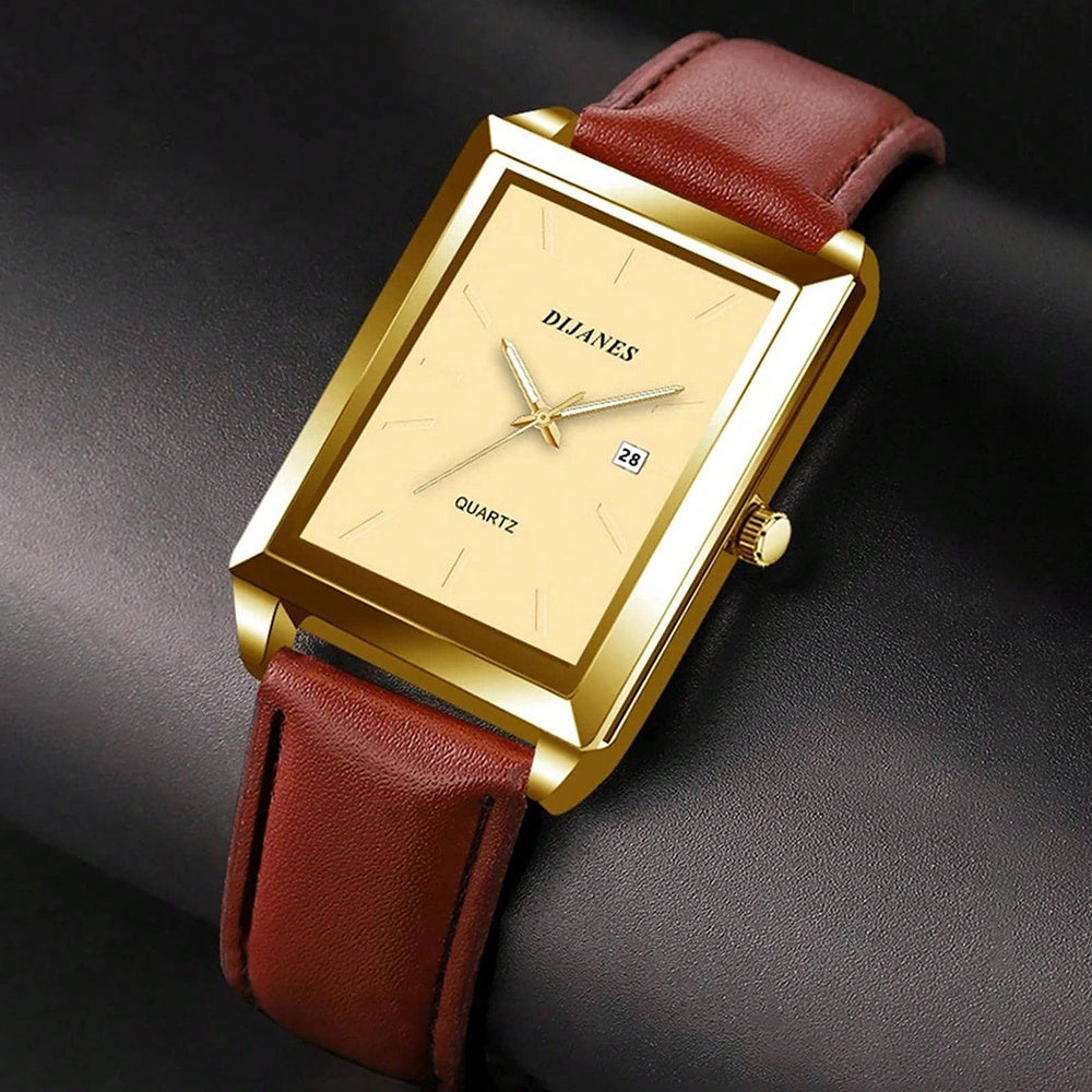 Men's Retro Square Watch with Date Calendar – Quartz Analog Display Vintage Square Face Business Casual Wristwatch for Men Gold Black Elegant Gift