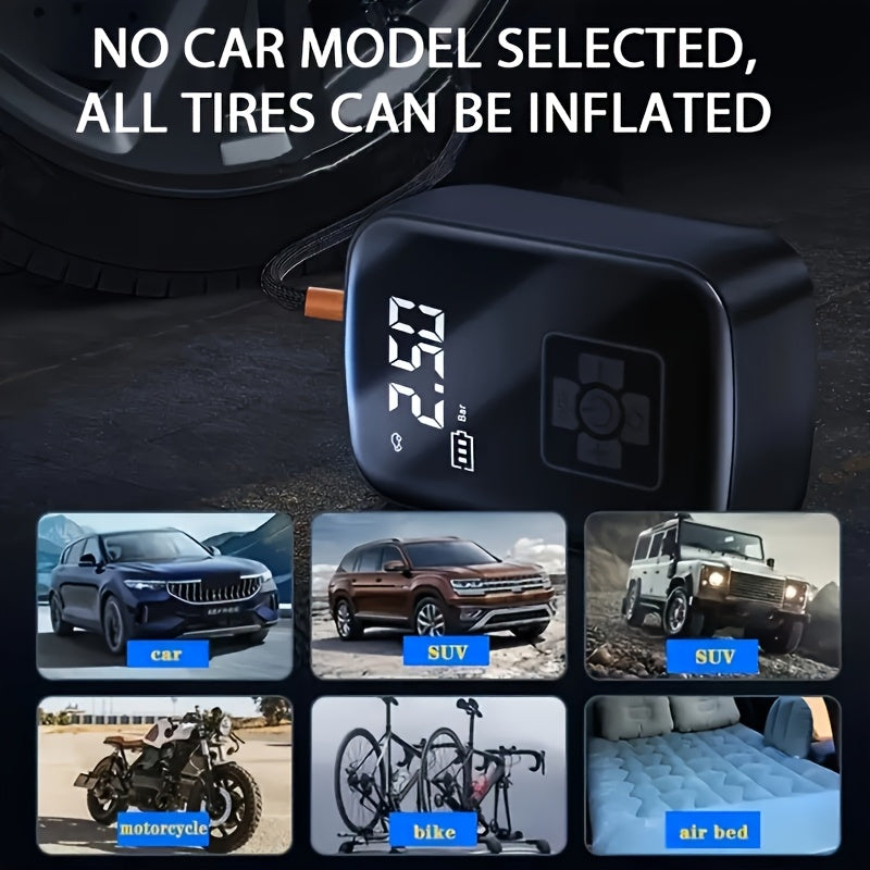 Portable Tire Inflator 100W Cordless Air Pump 4000mAh Battery 30-Second Inflation 5 Modes Digital PSI Display Type-C Charging LED Light Multi-Nozzle for Car Motorcycle Bicycle Ball