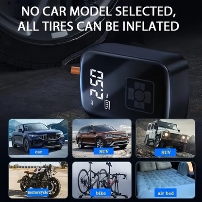 Portable Tire Inflator 100W Cordless Air Pump 4000mAh Battery 30-Second Inflation 5 Modes Digital PSI Display Type-C Charging LED Light Multi-Nozzle for Car Motorcycle Bicycle Ball
