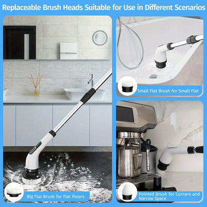 Electric Spin Scrubber with 7 Replaceable Brush Heads – Cordless, Dual Adjustable Speeds, Adjustable Detachable Handle, for Bathroom, Tub, Tile & Floor Cleaning
