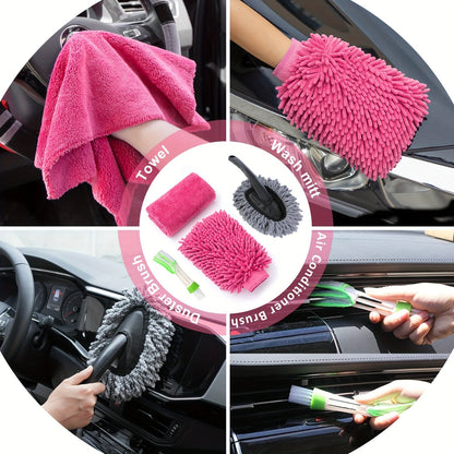 41-Piece Car Wash & Detailing Kit with 120W Handheld Vacuum Cleaner – Foldable Bucket, Windshield Tool, Snow Shovel, Tire Brush, Interior & Exterior Complete Car Care Set, Pink / Black / Blue