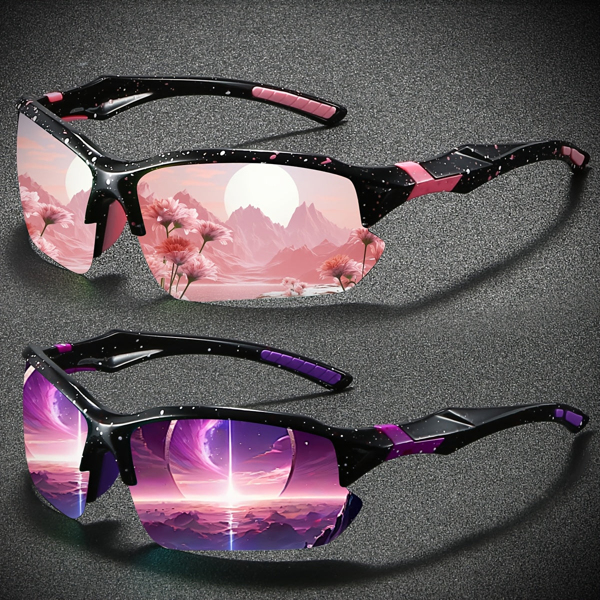 Women's Polarized Semi-Rimless Sunglasses 2-Pack – TAC Mirror Coating Anti-Glare Lenses in Starry Purple & Dreamy Pink, Stylish Everyday Fashion Eyewear Gift Set for Women